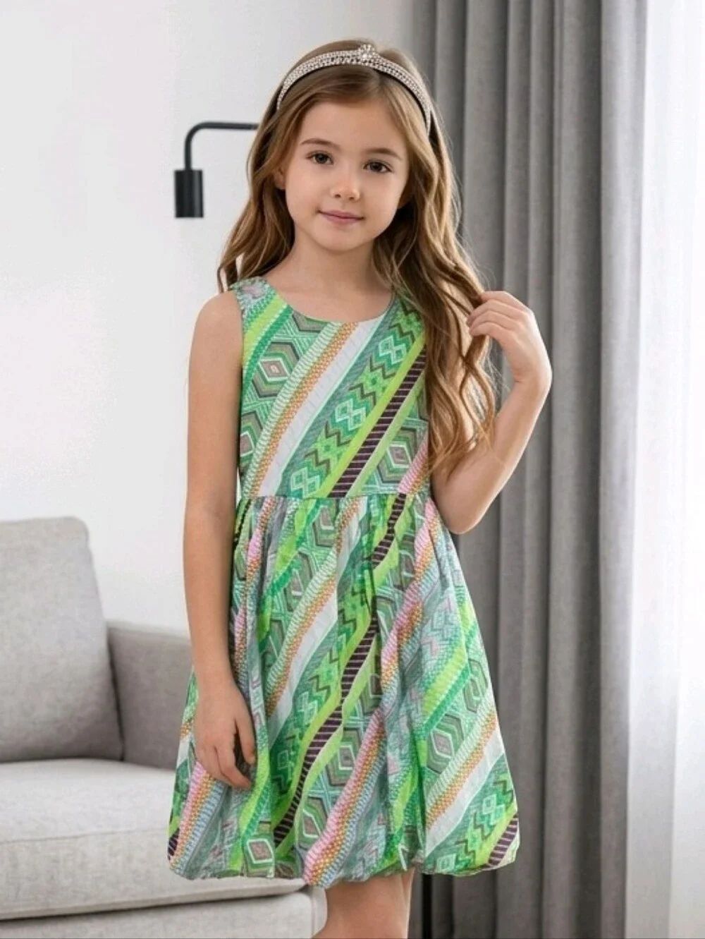 Rare Editions Girls 6 Green Stripe Crepe Halter Bow Dress Keyhole Fit & Flare